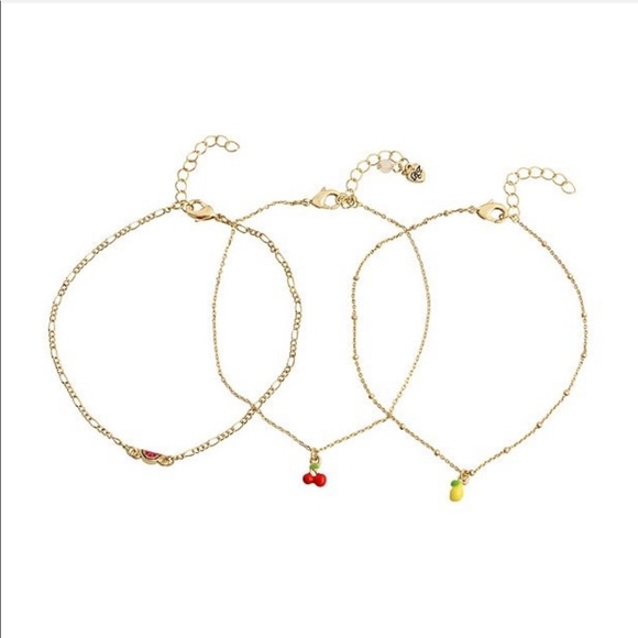 Betsey Johnson Mixed Fruit Charm Anklet Set, Gold - Picture 2 of 4